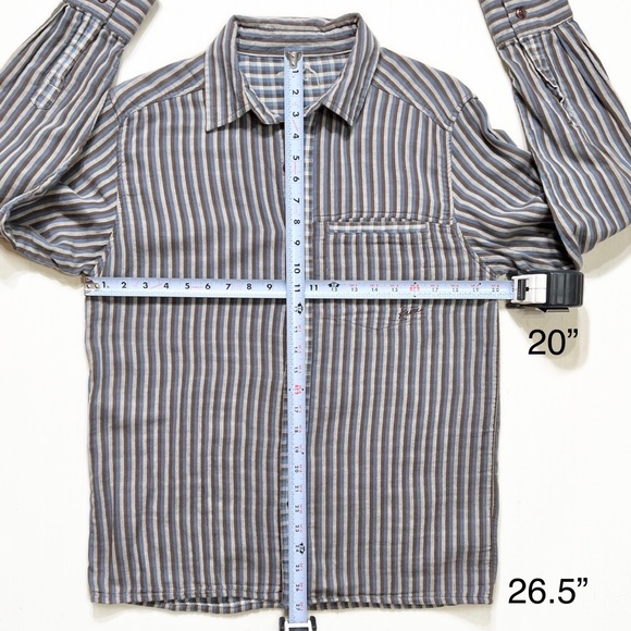Kavu Mens Striped Brown Blue Logo Outdoor Casual Long Sleeve Buttondown Shirt - Picture 7 of 7